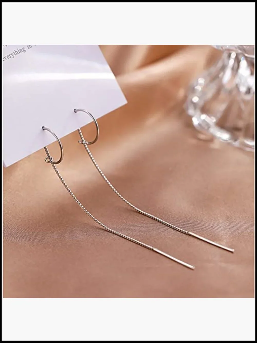 Solid 925 Sterling Silver Chain Dangle Earrings Tassel Long Dangle Threader